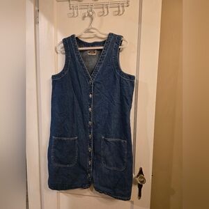 Vintage Blue Button Up Denim Mini Dress With Pockets Size 16